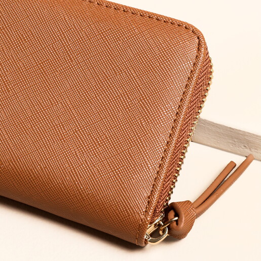 Tan Braided Zip Around Purse