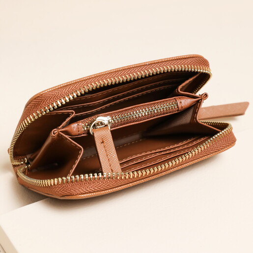 inside of tan purse