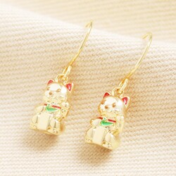 Estella Bartlett Lucky Cat Drop Earrings in Gold
