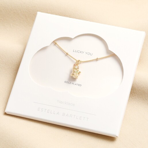Estella Bartlett Lucky Cat Pendant Necklace in Gold