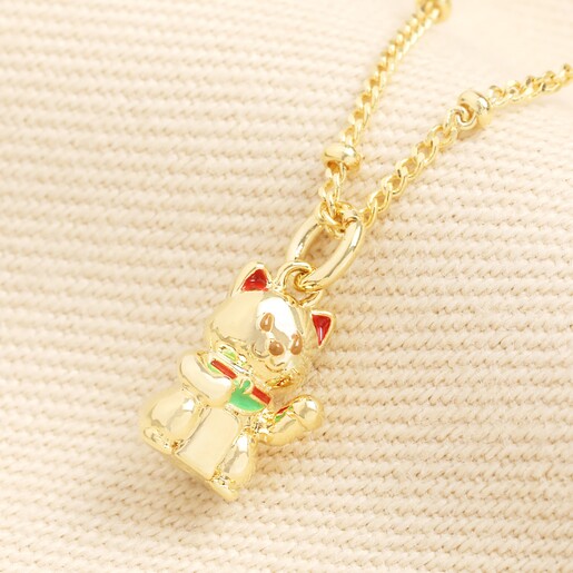 Estella Bartlett Lucky Cat Pendant Necklace in Gold