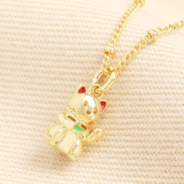 Estella Bartlett Lucky Cat Pendant Necklace in Gold