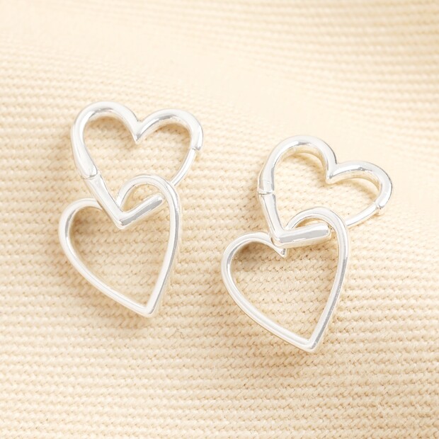 Estella Bartlett Double Heart Hoop Earrings in Silver