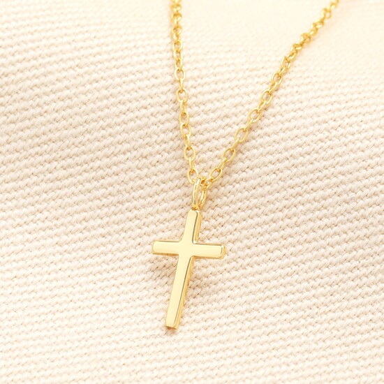 Sterling Silver Cross Necklace in Gold