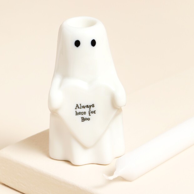 East of India Always Here For Boo Ghost Candle Holder East of India Always Here For Boo Ghost Candle Holder