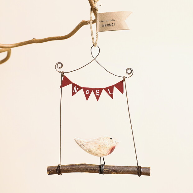 East of India Robin on a Swing Hanging Decoration