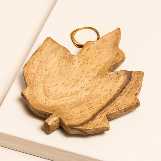 East of India Small Wooden Maple Leaf Flat Dish
