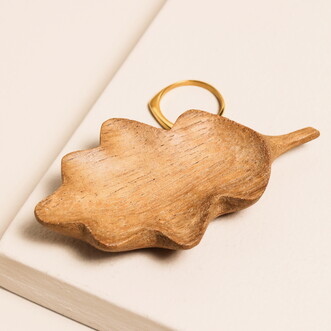 East of India Small Wooden Oak Leaf Flat Dish