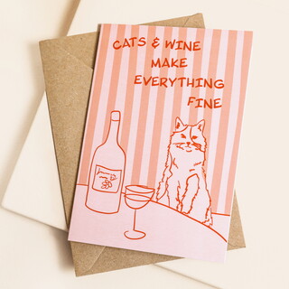 Cats and Wine Greetings Card