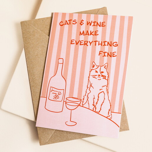 Cats and Wine Greetings Card