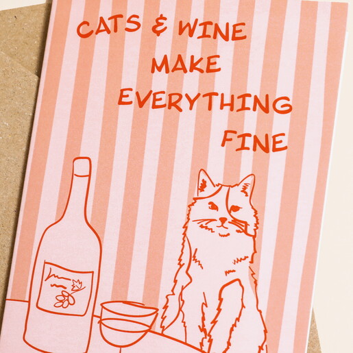 Cats and Wine Greetings Card