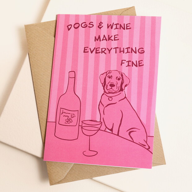 Dogs and Wine Greetings Card