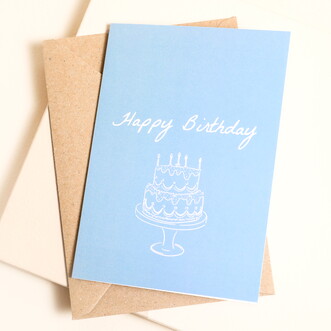 Happy Birthday Blue Cake Greetings Card