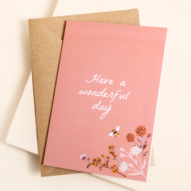 Have a Wonderful Day Pink Floral Greetings Card Have a Wonderful Day Pink Floral Greetings Card
