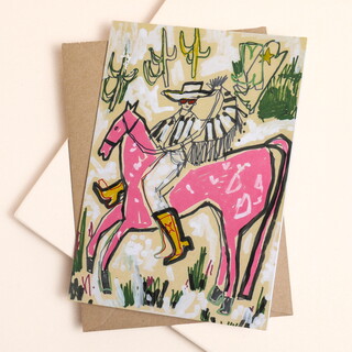 East End Prints Pink Horse Cowboy Greetings Card