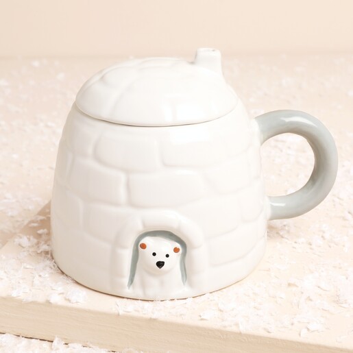 Lidded Novelty Igloo Christmas Ceramic Mug