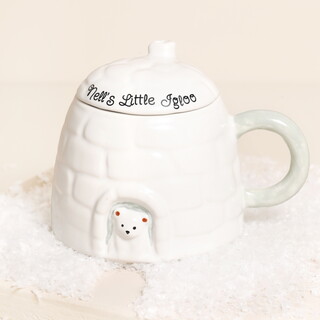Personalised Novelty Igloo Christmas Ceramic Mug with Lid