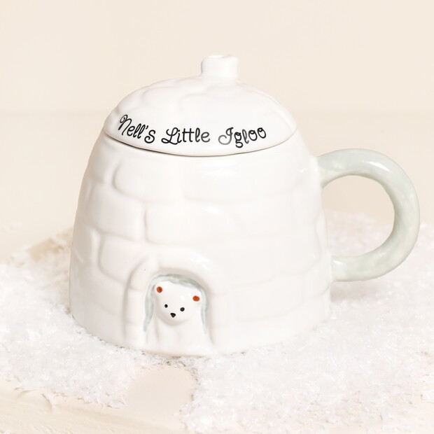 Personalised Novelty Igloo Christmas Ceramic Mug with Lid