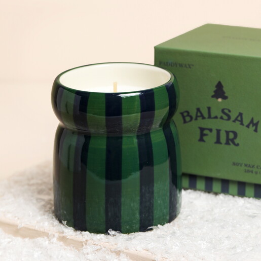 Paddywax Balsam Fir Cabana Green Striped Ceramic Candle