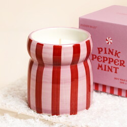 Paddywax Peppermint Cabana Pink Striped Ceramic Candle