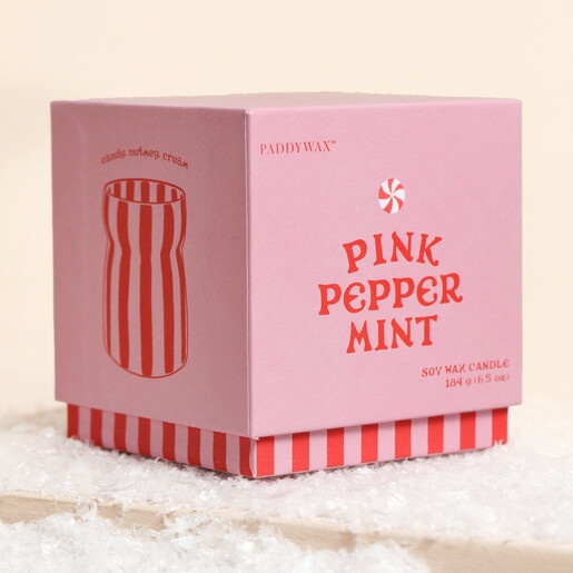 Paddywax Peppermint Cabana Pink Striped Ceramic Candle