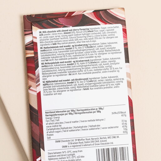 Gnaw Cherry & Almond Tart Milk Chocolate Bar