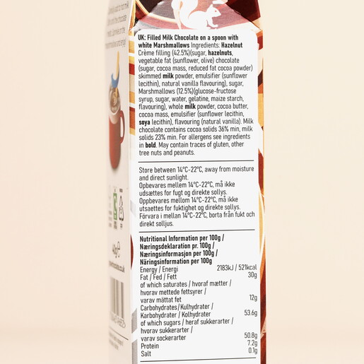 Ingredients List on Gnaw Gooey Centre Hazelnut Hot Chocolate Spoon with Marshmallows