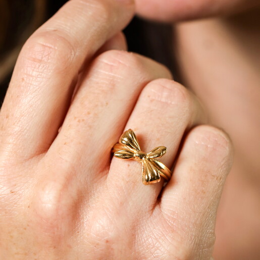 Adjustable Stainless Steel Bow Ring in Gold