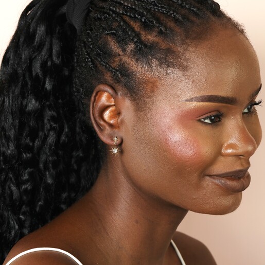 Crystal Double Star Drop Earrings in Gold on Model