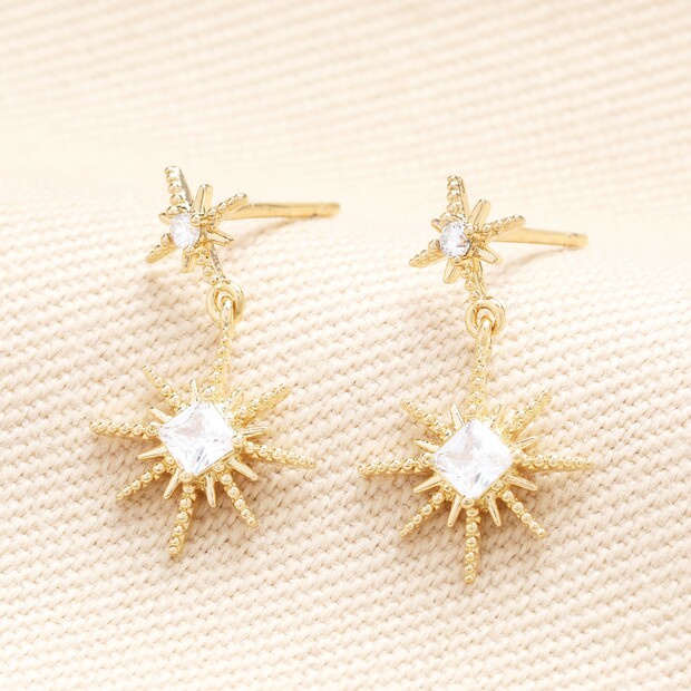 Crystal Double Star Drop Earrings in Gold Crystal Double Star Drop Earrings in Gold