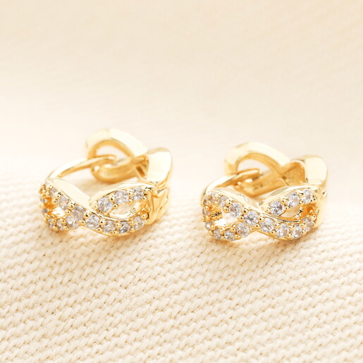 Crystal Infinity Huggie Hoop Earrings in Gold