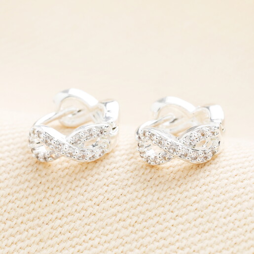 Crystal Infinity Huggie Hoop Earrings in Silver