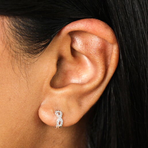 Crystal Infinity Huggie Hoop Earrings in Silver