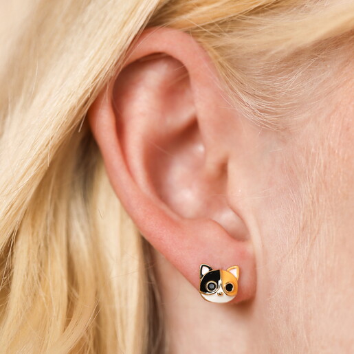 Enamel Tabby Cat Stud Earrings