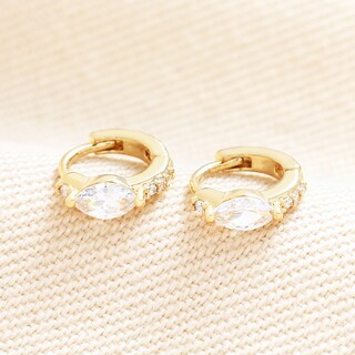 Marquise Crystal Tiny Huggie Hoop Earrings in Gold