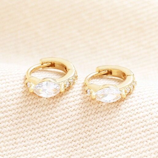 Marquise Crystal Huggie Hoop Earrings in Gold