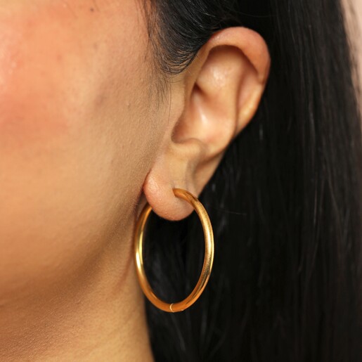 Stainless Steel Medium Hoop Earrings in Gold