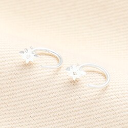 Sterling Silver Thread Through Star Huggie Hoop Earrings