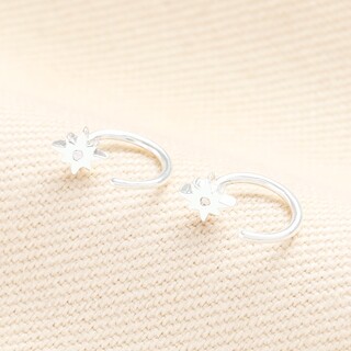 Sterling Silver Thread Through Star Huggie Hoop Earrings