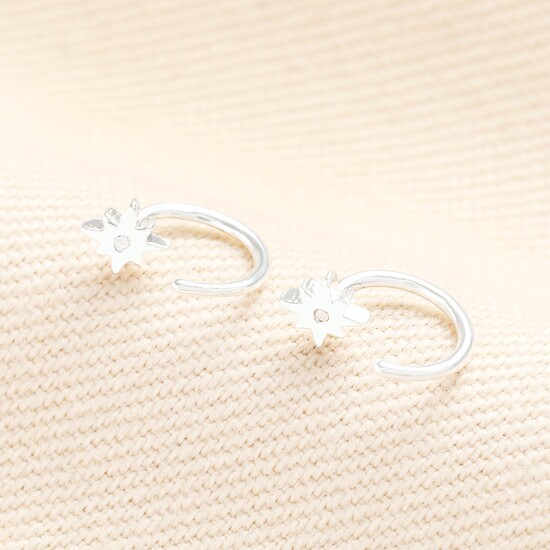 Sterling Silver Thread Through Star Huggie Hoop Earrings
