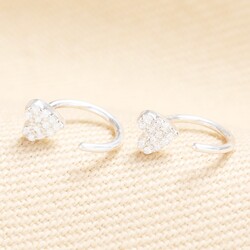 Sterling Silver Tiny Loop Heart Huggie Hoop Earrings in Silver