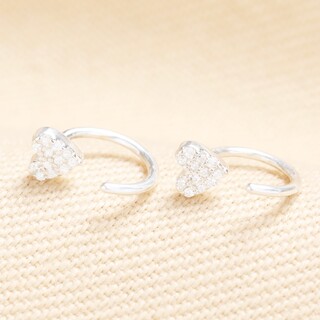Sterling Silver Tiny Loop Heart Huggie Hoop Earrings in Silver