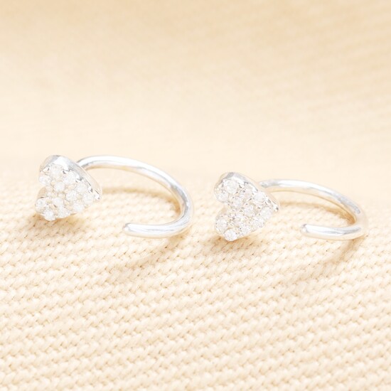 Sterling Silver Tiny Loop Heart Huggie Hoop Earrings in Silver