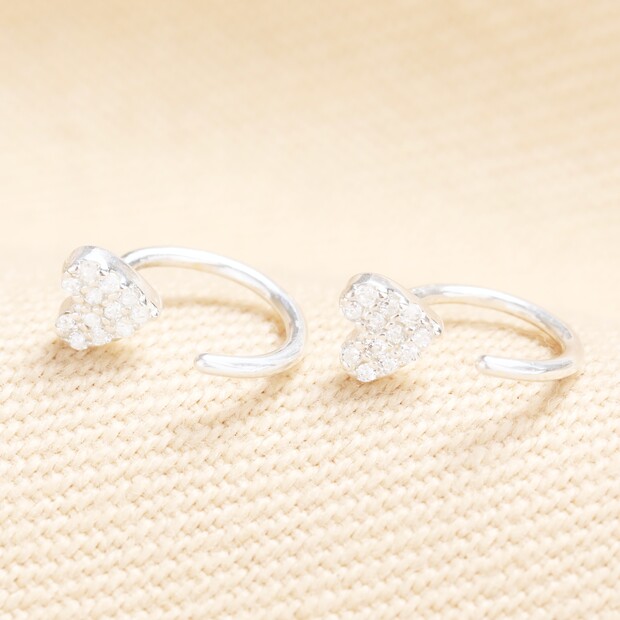 Sterling Silver Tiny Loop Heart Huggie Hoop Earrings in Silver
