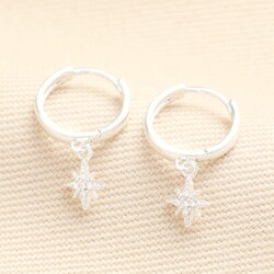 Tiny Star Charm Huggie Hoop Earrings in Silver