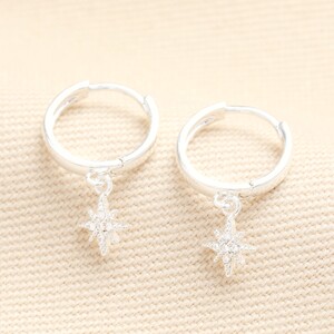 Tiny Star Charm Huggie Hoop Earrings in Silver
