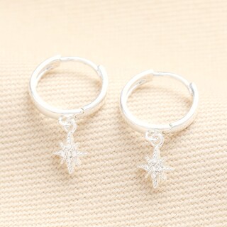 Tiny Star Charm Huggie Hoop Earrings in Silver