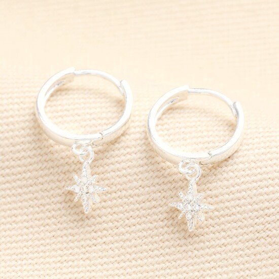 Tiny Star Charm Huggie Hoop Earrings in Silver