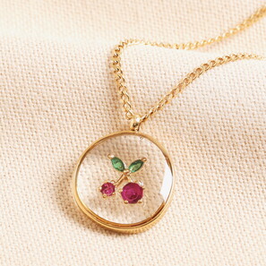 Stainless Steel Cherry Pendant Necklace in Gold