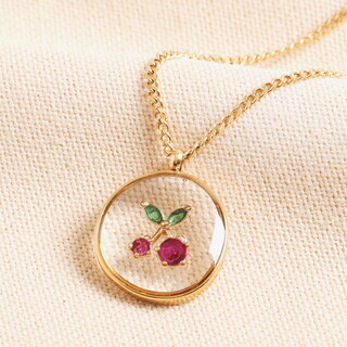 Stainless Steel Cherry Pendant Necklace in Gold
